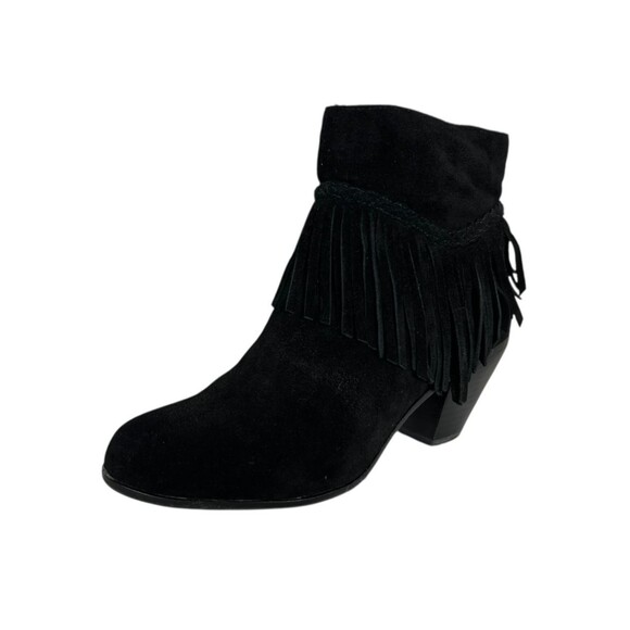 Gianni Bini Fringed Black Suede Ankle Booties Size 6.5 Western Boho Cowgirl - Picture 7 of 11